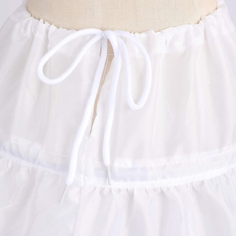 ODIZLI White Petticoat for Girls Tutu 3 Bones Hoops Net Skirt Drawstring Underskirt Full Slips Puffy Bustle - Image 4